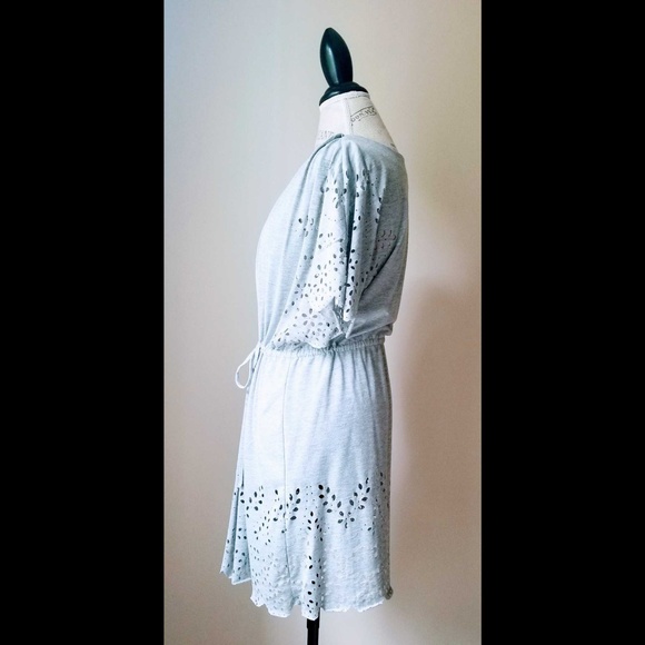 H&M || Gray Laser Cut Drawstring Midi Sun Dress - Picture 3 of 8